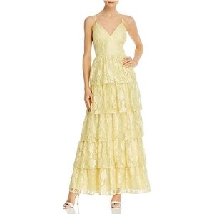 Laundry by Shelli Segal Tiered Lace Gown Dress Yellow 2